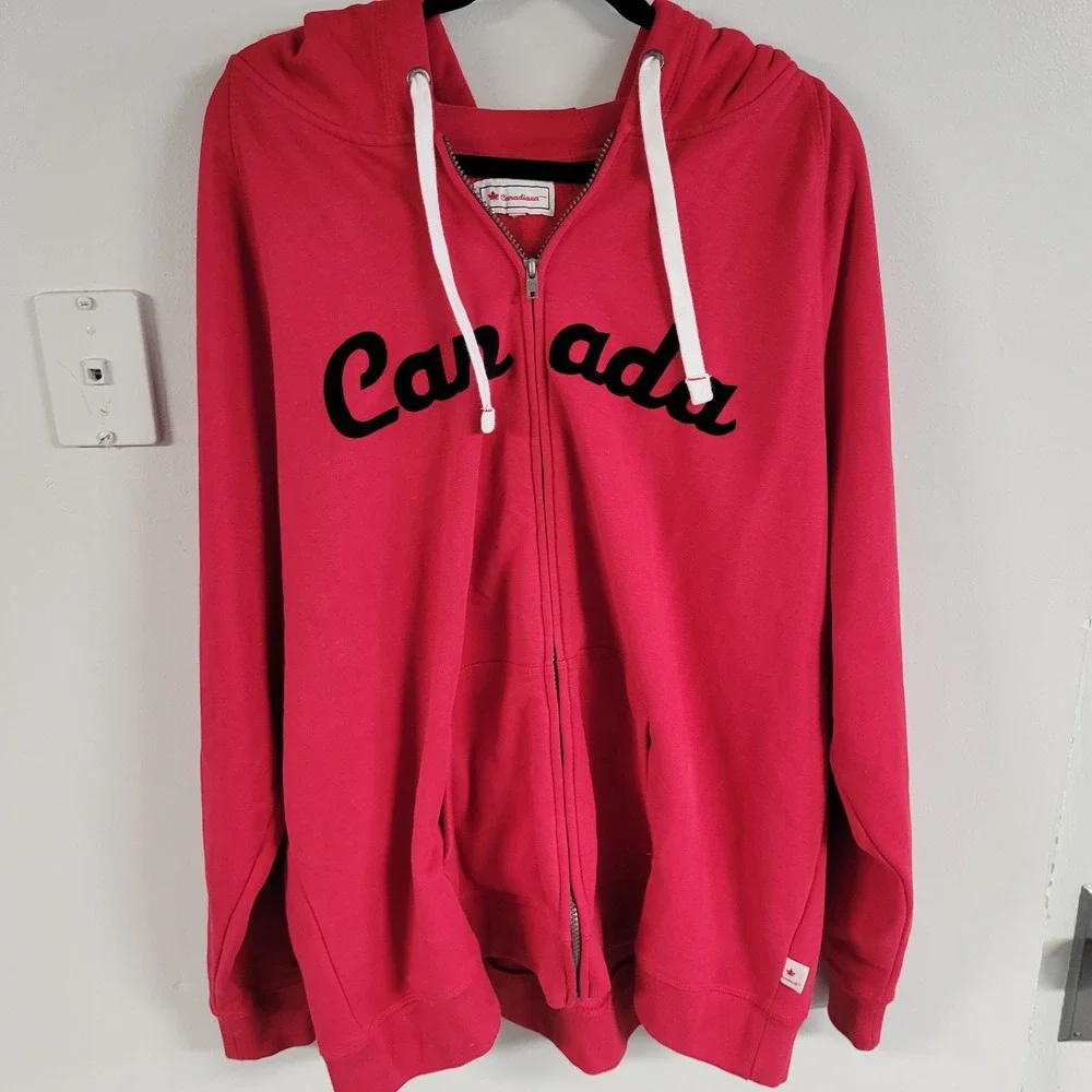 Canada Canadiana‎ Mens Red Graphic Maple Leaf Full Zip Hoodie Jacket Size 4X